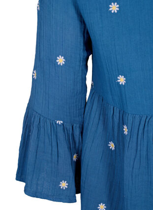 Zizzi Klänning i mjuk bomull med broderade blommor, Blue Horizon Daisy, Packshot image number 3