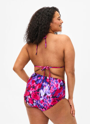 Zizzi Triangel-bikinibehå med tryck, Pink Flower AOP, Model image number 1