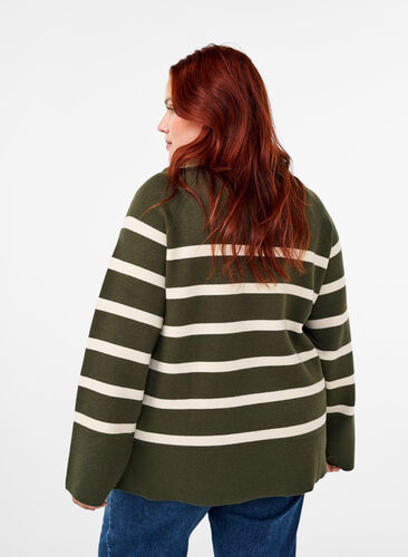 Zizzi Randig stickad blus med rund hals, D. Bag Birch Stripe, Model image number 1