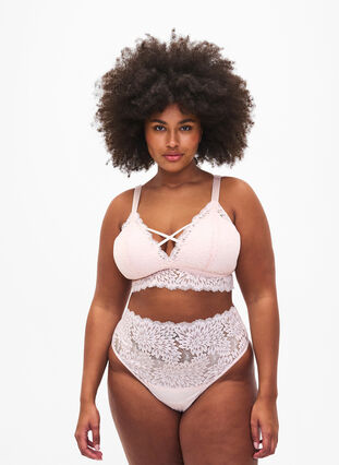 Zizzi Bralette med snördetalj och mjuk vaddering, Peach Blush, Model image number 3