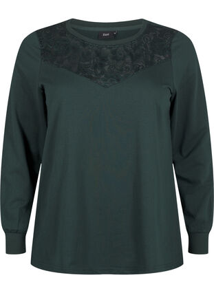 Zizzi Sweatshirt med spetsdetaljer, Scarab, Packshot image number 0