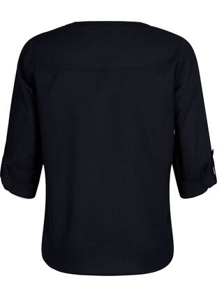 Zizzi Skjortblus i bomull med v-ringning, Black, Packshot image number 1