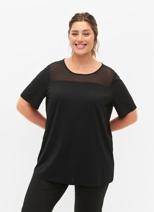 Zizzi Kortärmad tränings-t-shirt med mesh, Black, Model image number 0