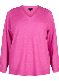 Melerad pullover med V-ringning, Rose V. w. White Mel