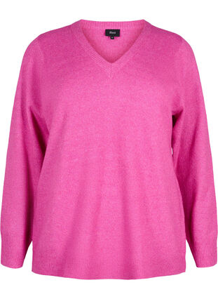 Zizzi Melerad pullover med V-ringning, Rose V. w. White Mel, Packshot image number 0