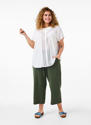 Zizzi Blus i viskos med spetskant, Bright White, Model image number 2