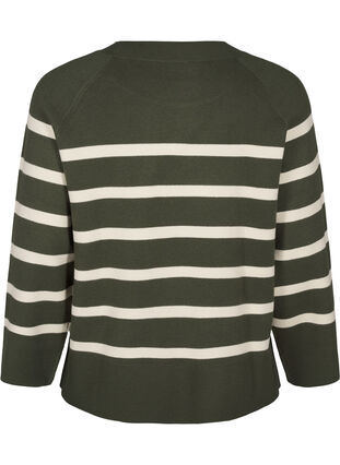 Zizzi Randig stickad blus med rund hals, D. Bag Birch Stripe, Packshot image number 1