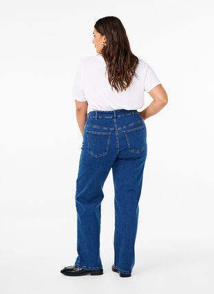 Zizzi Gemma-jeans med hög midja och rak passform, Dark blue, Model image number 1