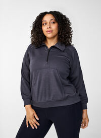 Sportig sweatshirt med hög hals och dragkedja, Asphalt, Model