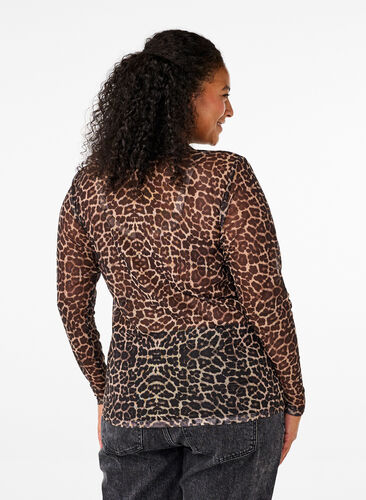 Zizzi Meshblus med leopardmönster, LEO AOP, Model image number 1