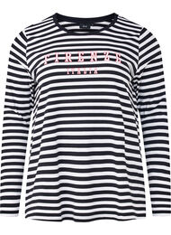 Randig blus med motiv, White w.Black Stripe