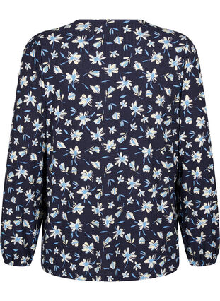 Zizzi Blus med långa ärmar och blommigt tryck, Night Sky AOP, Packshot image number 1