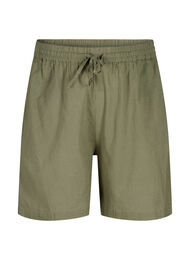 Lösa shorts i bomulls- och linneblandning, Deep Lichen Green