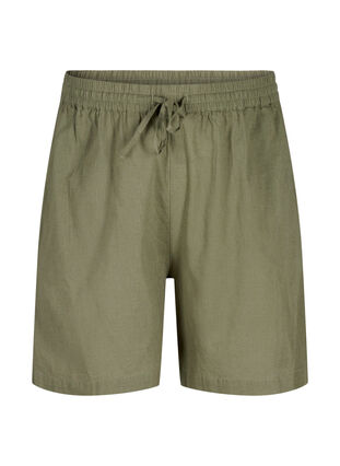 Zizzi Lösa shorts i bomulls- och linneblandning, Deep Lichen Green, Packshot image number 0