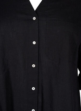 Zizzi Skjortblus med knappstängning i bomulls- och linneblandning, Black, Packshot image number 2