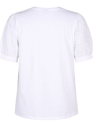 Zizzi Blus i ekologisk bomull med broderie anglaise-ärmar, Bright White, Packshot image number 1