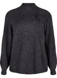 Stickad blus med rosettdetalj, Dark Grey White Mel.