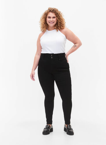 Zizzi Superslimmade Bea-jeans med extra hög midja, Black, Model image number 0