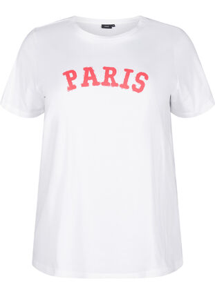 Zizzi T-shirt i ekologisk bomull med tryck, Bright White Printet, Packshot image number 0