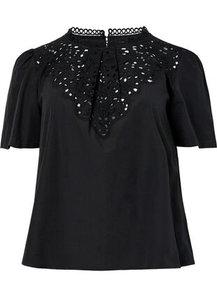 Zizzi Blus med anglaise broderi och 1/2 ärmar, Black, Packshot image number 0