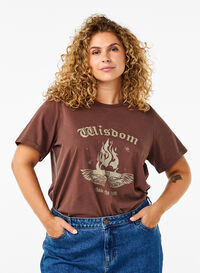 T-shirt i ekologisk bomull med tryck, Brown Wash W. Wisdom, Model