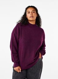 Stickad blus i ull med hög hals, Potent Purple Mel., Model