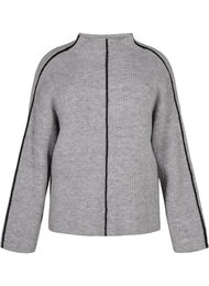 Stickad blus i ull med kontrastfärgade ränder, Medium Grey Melange