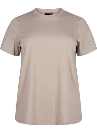 Zizzi Enkel t-shirt i bomull med rund halsringning, Silver Mink, Packshot image number 0