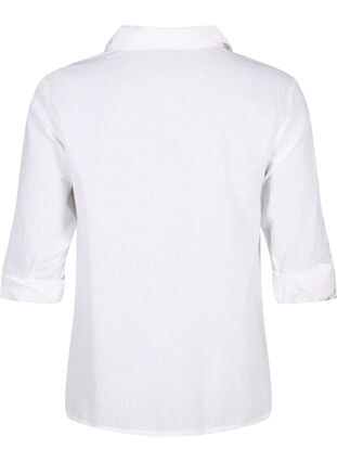 Zizzi Skjortblus med knappstängning i bomulls- och linneblandning, Bright White, Packshot image number 1