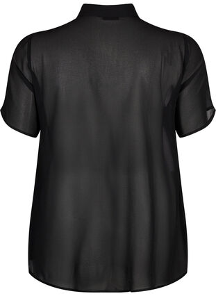 Zizzi Kortärmad skjortblus med volanger, Black, Packshot image number 1