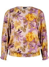 Smockblus med blomtryck, Purple Flower