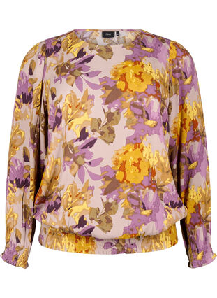 Zizzi Smockblus med blomtryck, Purple Flower, Packshot image number 0