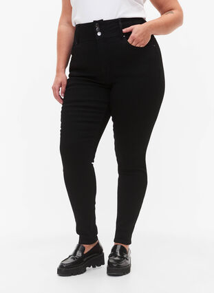 Zizzi Superslimmade Bea-jeans med extra hög midja, Black, Model image number 2