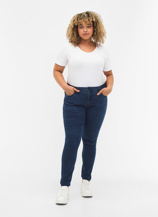 Zizzi Super slim Amy jeans med hög midja, Dark blue, Model image number 0