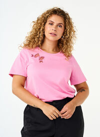 T-shirt i ekologisk bomull med rosettdetalj, Rosebloom, Model