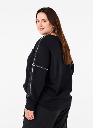 Zizzi Sweatshirt med kontrastsömmar, Black, Model image number 1