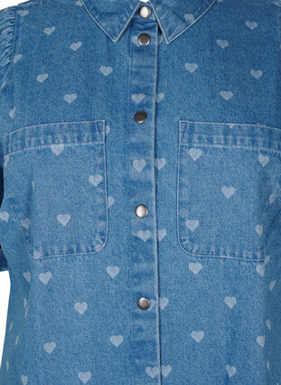 Zizzi Kortärmad denimklänning med hjärtmönster, L. Blue D. w. Heart, Packshot image number 2