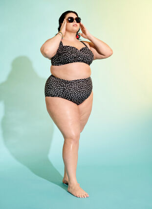 Zizzi Bikinitrosa med extra hög midja i tryck , Black White Dot, Image image number 0