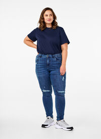 Amy jeans i super slim-model med nötta detaljer, Blue Denim, Model