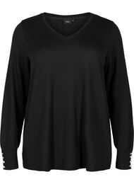 Långärmad blus med bred mudd och knappar, Black