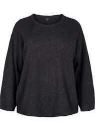 Stickad blus med rund halsringning och mittsöm, Dark Grey Melange