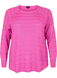 Stickad blus med ton-i-ton ränder, Rose Violet