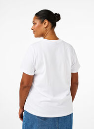 Enkel t-shirt i bomull med rund halsringning, Bright White, Model