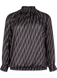 Mönstrad blus med smock, Black Weaves AOP