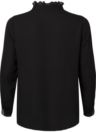 Zizzi Skjortblus med volangdetaljer, Black, Packshot image number 1