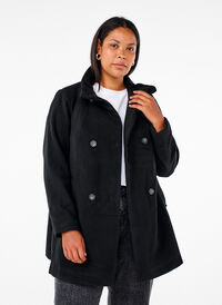 Kort trenchcoat med A-linjeform, Black, Model