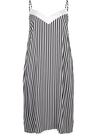 Zizzi Flash - Randig klänning i viskos med band, Black White Stripe, Packshot image number 0