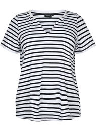 Bomulls t-shirt med ränder och v-ringning, B. White/Bl. Stripes