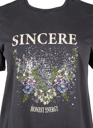 Zizzi T-shirt i ekologisk bomull med tryck, D.Grey Wash Sincere, Packshot image number 2