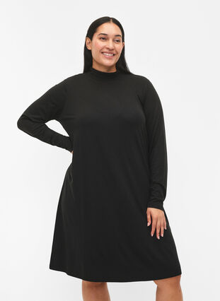 Zizzi FLASH - Långärmad klänning med turtleneck, Black, Model image number 0